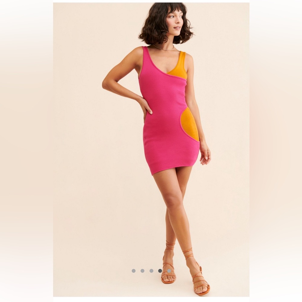 The Ragged Priest Hedonist knit mini dress pink and orange XS free people